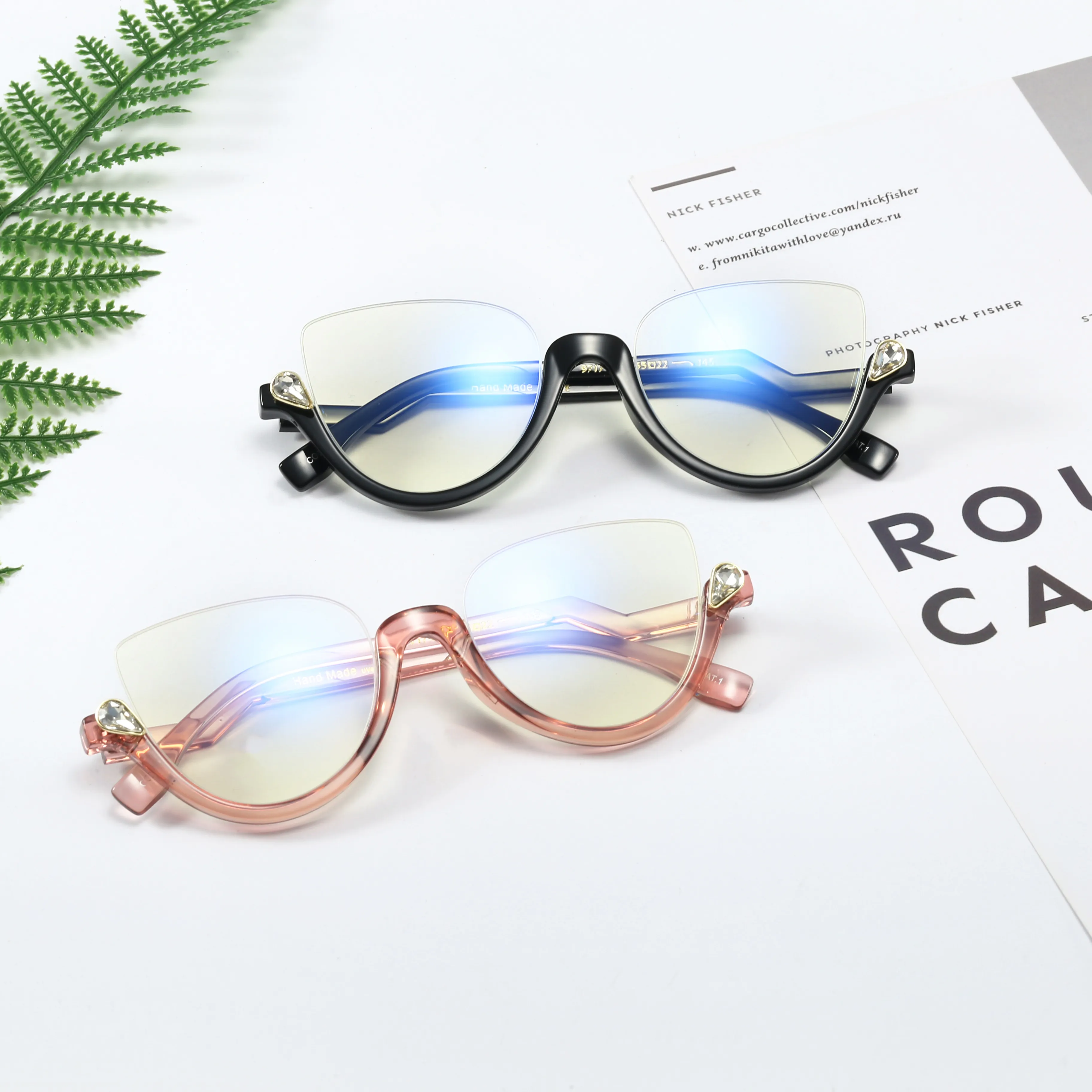 2024 2024 Half frame Eyeglasses Retro Classical Design Custom Logo Cat Eye Frame PC Lens Blue Light Blocking Glasses