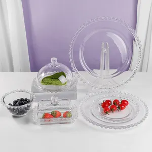 Dishwasher Large Home Restaurant Tray Best Selling Promotional Price! Glass Customized Gold Beaded plates dinnerware