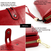 Portefeuille long en cuir PU pour femme, style vintage, avec dragonne, grande capacité, porte-cartes et téléphone, vente en gros OEM