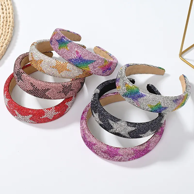 Mới Cao Đầu Đầu Mặt Cười Sao Trái Tim Đầy Đủ Rhinestone Tóc Ban Nhạc Miếng Bọt Biển Headband Phụ Kiện Tóc