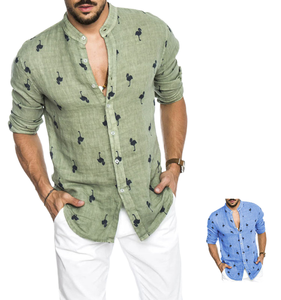 Camisa Casual de Manga Larga para Hombre con Estampado de Flamencos, Satén Ecológico, Estilo Moderno, Tallas Grandes, Tejido de Punto - Product Image 4