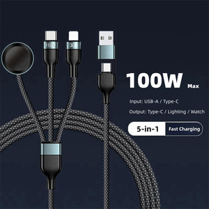 Câble de charge 3 en 2 multi-têtes USB Type C PD100W, câble de charge multi-usages en nylon tressé, charge rapide 5A, multi-usage <span class=keywords><strong>pour</strong></span> iPhone Watch - Product Image 6