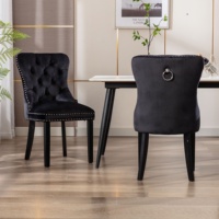 Meubles classiques bon marché, chaise de salle à manger à cadre en bois en tissu de velours noir avec anneau rembourré et tufté
