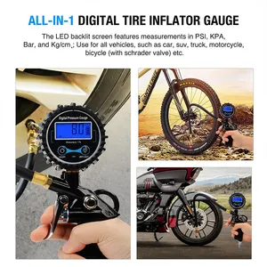 Digital Tire Pressure Gauge With Hose And LCD Display Backlight