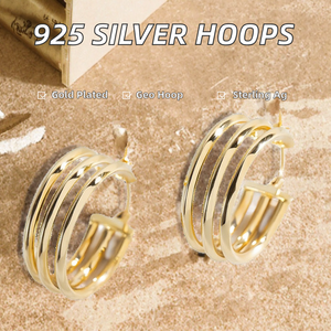 Fine Jewelry 925 Sterling <b>Silver</b> Unisex <b>Earrings</b> 18K Gold Plated Princess Cut Zircon Simple Geometric Hoop <b>Huggies</b> Trendy - Product Image 2