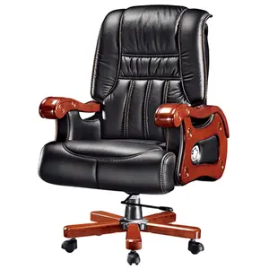 Modern Solid Wood Luxury Leather Office Chair Executive Swivel Office Desk Chair