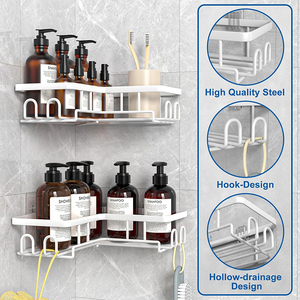 Set di 5 Accessori da Bagno Autoadesivi Neri: <span class=keywords><strong>Porta</strong></span> <span class=keywords><strong>Shampoo</strong></span>, Mensola Angolare, Organizzatore per Doccia - Product Image 2