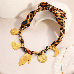 Collar de seda con estampado de leopardo, colgantes dorados de corazón, luna y ojo turco, joyería de moda para fiestas - Product Image 1