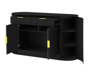 ตู้เก็บของทันสมัยรักษ์โลก แข็งแรงทนทาน 2 ประตู 2 ลิ้นชัก ลายทาง ทำจากไม้อัดเอ็มดีเอฟ พร้อมมือจับ ประตูโค้ง - Product Image 2