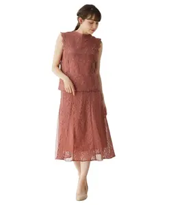 畅销女性热销时尚设计无袖粉色蕾丝下摆紧身连衣裙