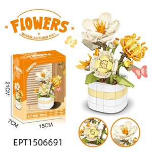 6 أنماط من مجموعات البناء المصغرة للأطفال، نموذج زهور ونباتات للزينة المكتبية، مكعبات بناء على شكل أواني زهور، ألعاب بناء في علبة ملونة - Product Image 3