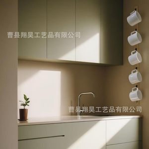 Wooden Wall Mounted Mug <b>Rack</b> 5 Tier Beech Finish Punch Free <b>Storage</b> For Coffee Cups <b>Kitchen</b> Organization - Product Image 2