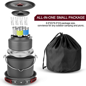 Eco-vriendelijke Wilderness Survival Metal Camping Pot Kookgereiset voor Buitenkeuken Uitrusting Kookpottenset - Product Image 5