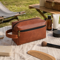 Grande capacité, sac de maquillage en cuir PU tendance, imperméable, sac de voyage pour femmes, portable avec poignée souple et fermeture éclair