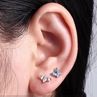 Piercing corporel en titane G23 ASTM F136 à filetage interne, plaqué or 18K 24K, motif papillon, pour tragus, cartilage, hélix