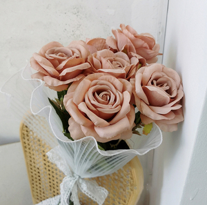 M257-Rosas rosas artificiales para decoración del hogar, nuevo diseño <span class=keywords><strong>de</strong></span> seda, color Nude, rosas, para boda y otoño - Product Image 2
