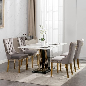 Sedie da pranzo imbottite in velluto grigio scuro con gambe in metallo dorato per cucina ristorante sala da pranzo - Product Image 5