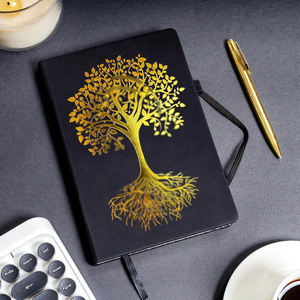 Ensemble de stylos journal personnalisé A5 à couverture rigide en <span class=keywords><strong>cuir</strong></span> végétalien, arbre doré, carnet de notes à reliure en spirale, cadeau de couture à la <span class=keywords><strong>selle</strong></span> pour femmes/hommes - Product Image 4