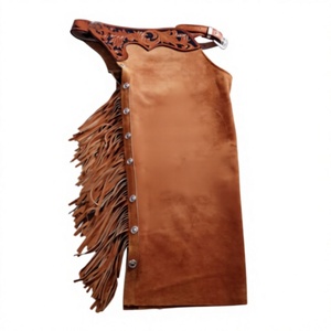 Chaps de Rodeo Western Professionnels en Cuir, Taille Haute, Longueur Intégrale, Noirs, Gaufrés, Sans Manches, Fermeture Boutonnée - Product Image 1