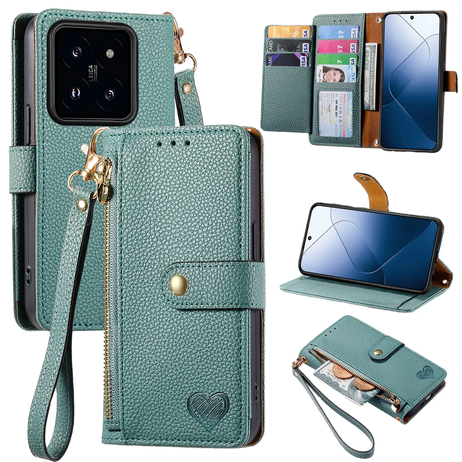 For Xiaomi Redmi K70Pro mobile phone leather case lychee zip wrist strap Millet 14/Note13P protective case