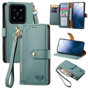 For Xiaomi Redmi K70Pro mobile phone leather case lychee zip wrist strap Millet 14/Note13P protective case