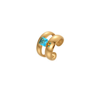 Anelli Estivi con <span class=keywords><strong>Zircone</strong></span> <span class=keywords><strong>Blu</strong></span> Oceano Placcati in Oro 18k Acciaio Inossidabile Ipoallergenico Vintage Geometrici Regolabili - Product Image 6