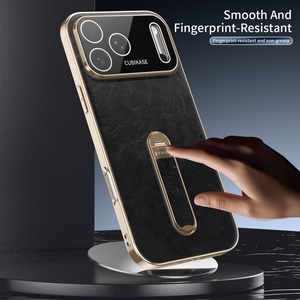 เคสโทรศัพท์หนัง PU ชุบเคลือบแบบธุรกิจสำหรับ iPhone 17 15 16 Pro Max พร้อมการปกป้อง 360 องศา °   ฟิล์มกันรอยเลนส์แบบ HD สำหรับ Strip Stand - Product Image 5