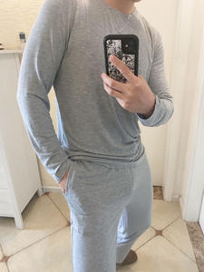 Individueller Herrenpyjama 2-teilig Heimlanger Ärmel-Set O-Ausschnitt Freizeitkleidung lose gestrickt modal Herren-Nachttisch - Product Image 3