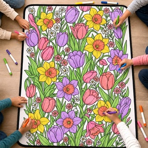 꽃무늬 색칠 블랭킷 재사용 가능 세탁 가능 어린이 DIY 그래피티 블랭킷 블랙 화이트 꽃 가족 공예 활동 선물 맞춤 제작 - Product Image 6
