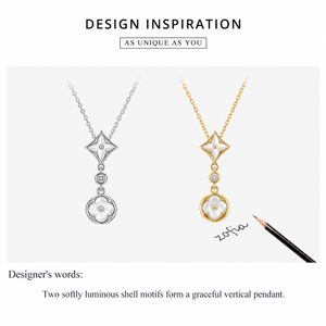 Collier pendentif coquille blanche en acier inoxydable plaqué or 14 carats sous vide, breloque verticale, chaîne réglable 42+6 cm - Product Image 2