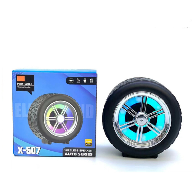 X507 5W Wheel Tyre Shape Portable Creative Wireless MINI Size USB TF Play Blue Tooth TF USB TWS Desktop Speaker With RGB Light