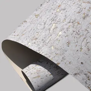 MYWIND 무료 샘플 고귀한 골드 백로 럭셔리 우드 소재 화이트 메탈릭 디자인 홈 장식 벽 종이 코르크 벽지