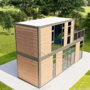 Rumah Kontainer Modular Prefab Mewah Bertingkat Rumah Struktur Baja Ringan Bingkai Panel Sandwich Rumah Kontainer