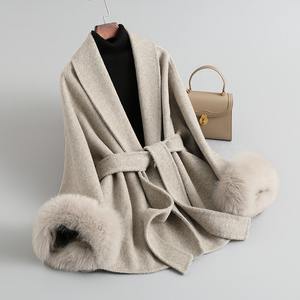 PUDI Fashion 2024 nuevo abrigo de Cachemira de doble cara para mujer capa de piel de zorro chaqueta de Tweed de lana completa CT460 - Product Image 3