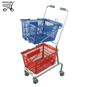 손 작은 푸시 카트 4 바퀴 슈퍼마켓 트롤리 3 바구니 쇼핑 트롤리 - Product Image 5