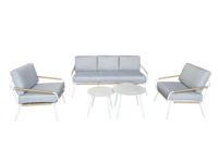 Ensemble de canapé de jardin moderne en rotin tressé HOPING, 5 places, avec table basse, structure en acier, résistant à l'eau et aux UV, couleur personnalisable
