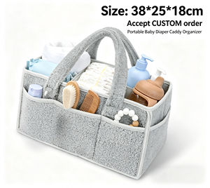 Prezzo di fabbrica grande spazio feltro e materiale orsacchiotto bambino pannolino Caddy Organizer con manico portatile Sherpa vivaio cestino - Product Image 3