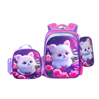 Ensemble de 3 sacs d'école 3D pour enfants, motif dessin animé, doublure en nylon, fermeture éclair, léger, protection thermique de la colonne vertébrale, pour élèves du primaire