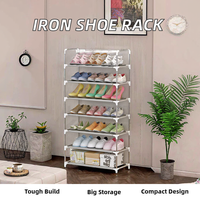 Porte-chaussures pliable en fer grande capacité, gain de place, avec panneau en tissu – Prix usine