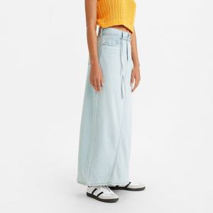 กระโปรงยีนส์แม็กซี่สั่งทำขายส่ง ผ้าฝ้าย 100% สีฟ้าอ่อนสไตล์วินเทจ ยีนส์ฟอก กระโปรงยีนส์ยาวลำลองสำหรับผู้หญิง - Product Image 3