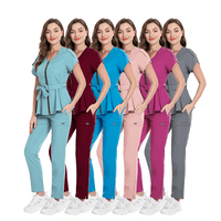 Pantalones de Trabajo Modernos para Enfermería, Manga Corta, Conjuntos de Uniformes Médicos Unisex de Alta Calidad, Tela Twill, Material Spandex/Poliéster/Rayón, Uso Hospitalario