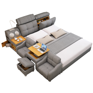 Custom Design Leather Bed Solid Wood Frame Tatami Multifunctional Storage Sofa Bed with Massage Music