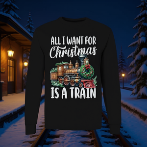 Todo lo que quiero para Navidad es una camiseta de manga larga con diseño de tren - Product Image 3