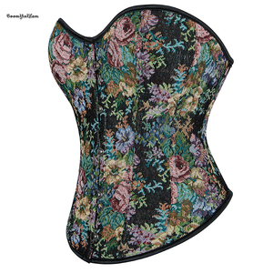 Corsetto Overbust Retrò con 5 Chiusure a Spilla, Fantasia Floreale, Taglie Forti, 12 Stecche in Plastica, Bottoni, Pizzo, Senza Spalline, Controllo Forte, da Donna - Product Image 2