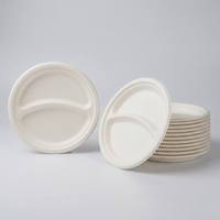 Assiettes jetables à 2 compartiments en bagasse de canne à sucre, compostables et biodégradables, pour la restauration