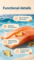 Huile de poisson oméga 3 naturelle de haute qualité personnalisée, meilleur prix, halal, gélules molles, santé de la peau et du système immunitaire, complément raffiné