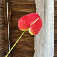 J-05212 kualitas tinggi sentuhan asli PU tunggal Anthurium meninggalkan bunga buatan untuk dekorasi rumah pernikahan