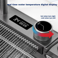 Support de couteau à affichage numérique bol simple 304 en acier inoxydable deux bandes coulissantes cascade volante évier de cuisine avec lave-gobelet