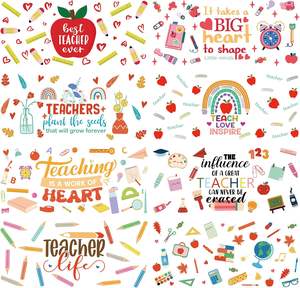 สติกเกอร์ติดแก้วขนาด 16 ออนซ์ ลายการ์ตูนน่ารักสำหรับครู  แบบ UV DTF  ลายดินสอ แอปเปิ้ล ไม้บรรทัด - Product Image 1