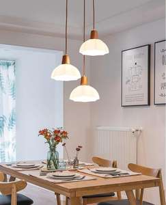 Современная китайская дизайнерская светодиодная люстра из черного ореха, настольная лампа для обеденного стола, трехрожковая, стеклянная, E12/E26, для столовой в скандинавском стиле - Product Image 4